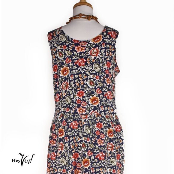 Cathy Daniels Tank Style Dress w Pockets Navy Blue Floral Size Medium - Hey Viv - Picture 5 of 7